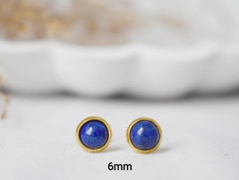 Mini Lapis Stud Earrings Gold, 6mm, Small Blue Lapis Lazuli Earrings, Round, Min - £25.84 GBP