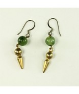 ✅ Vintage Pair Jewelry Pierced Earrings Jade Green Stone Point Gold Plate  - £5.72 GBP