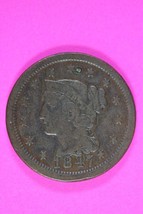 1847/47 Large Cent Braided Hair Liberty Exact Rare Early Type Coin Pictured 13 - £50.54 GBP