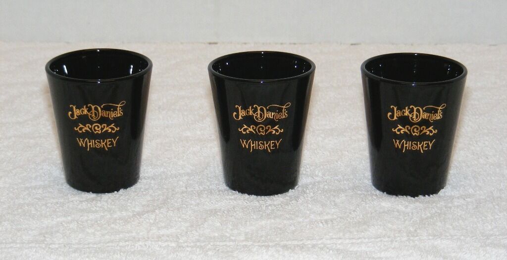 Primary image for JACK DANIEL'S TENNESSEE WHISKEY BLACK SHOT GLASSES 2 oz Lot of 3 EUC