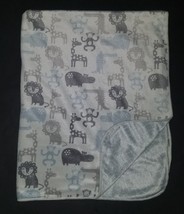 RN 119741 Blue Gray Baby Blanket Lovey Giraffe Lion Hippo Monkey Alligator SL - £11.83 GBP