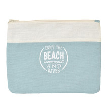 Enjoy the Beach and the Waves Fabric Zipper Pouch Makeup Bag 7.5&quot; L 100% Cotton  - £6.33 GBP