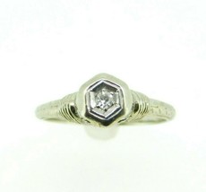 Art Deco 19k White Gold Filigree Genuine Natural Diamond Ring .08ct (#J964) - £228.66 GBP
