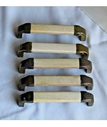 Set 5 Mid Century Wooden &amp; Brass Drawer Pull Handles Wood 4-1/8&quot; Canac  - $352.60 MXN