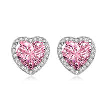 Pink Crystal &amp; Cubic Zirconia Silver-Plated Halo Heart Stud Earrings - £12.82 GBP