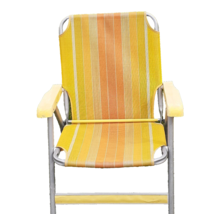 Folding Fabric Beach Chair Yellow with Orange Stripes Pool Camp Lawn Patio - £18.47 GBP