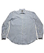 ZARA  Mens Size 16 Blue Striped Cotton Long Sleeve Shirt - £12.09 GBP