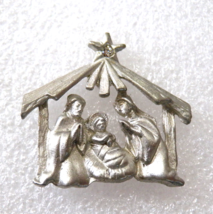 Nativity Scene Jesus Christmas Holiday Brushed Gray Metal Lapel Hat Pin ... - £7.74 GBP