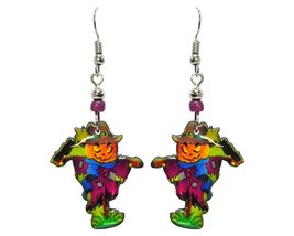 Scarecrow Earrings Halloween Themed Graphic Dangles - Womens Spooky Fashion Hand - £9.37 GBP