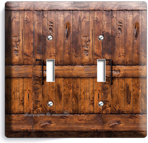 RUSTIC WOOD RANCH BARN DOOR LIGHT 2 GANG SWITCH PLATE ROOM CABIN HOUSE ART DECOR