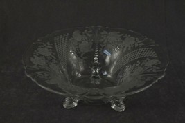 Vintage Glass New Martinsville 11&quot; Footed Console Bowl Checkboard Flower Etch - £21.53 GBP