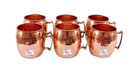 Mug Pure Copper Hammered Set of 6 cup 18 Oz each Hotel Beer Wine Bar   - $75.33