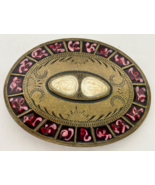 Vintage Enamel Large Men&#39;s Belt Buckel Red Ivory &amp; Mother of Pearl Bronze - $465.36 MXN