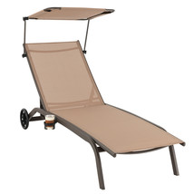 Patio Chaise Lounge Chair Heavy-Duty Lounger Canopy Cup holder Wheeled 6... - £133.12 GBP