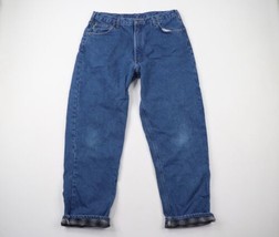 Vintage Carhartt Mens 38x32 Distressed Spell Out Flannel Lined Denim Jeans Blue - £46.70 GBP