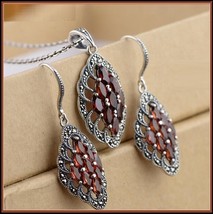 Oval Pave Cluster of Natural Indian Garnet Gemstone Silver Earrings or N... - $56.95+