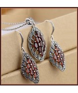 Oval Pave Cluster of Natural Indian Garnet Gemstone Silver Earrings or N... - £45.36 GBP+