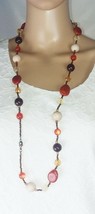 Long Strand Beaded Necklace 36&quot; Orange Brown Gold Cream   Earthy  - £11.22 GBP