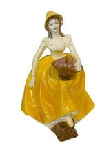 Coalport Ladies Fashion Constance Figurine Sculpture vtg England Yellow Basket - £118.70 GBP