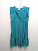 UMGEE USA Linen Dress V Neck Frayed Sleeves Green Peasant Boho Chic Flowy Medium - £23.88 GBP