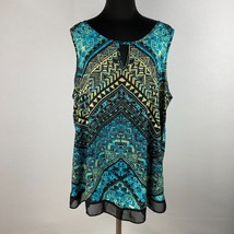 Ashley Stewart Tribal Bohemian Keyhole Front Sleeveless Woman&#39;s 22 / 24 Top - £14.06 GBP