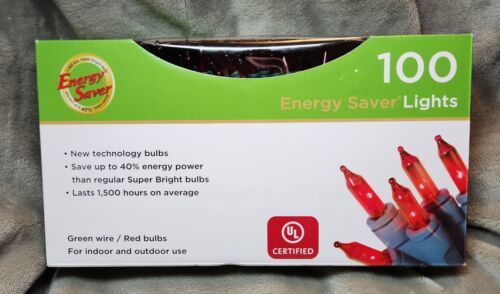 NEW! 100 Holiday Time Red Mini Lights With Green Wire Lighted 26 Ft - $4.75