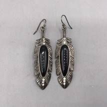 Vintage Black Feather Dangle Pierced Earrings - $29.44