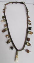 Antique Nepalese Napal Tribal Boho Necklace 2 Paisa Coin, teeth, nuts, beads 18&quot; - £39.95 GBP