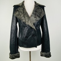 Ann Klein Faux Fur Jacket Coat Womens XS Black Gray Double Breasted Bike... - £31.64 GBP
