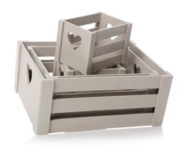 Set of 4 Shabby Chic Inter stacking Grey Heart Wooden Crates Storage Boxes - $71.98