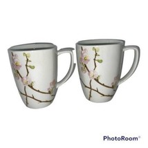 2 Mugs Corelle Coordinates Corning Cherry Blossom Porcelain White Cup Pink - $32.23