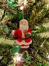 Vintage Santa Claus Ringing Bell Christmas 3 3/4&quot; Tall Ornament Made In Taiwan - £3.50 GBP