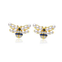 Pearl &amp; Cubic Zirconia 18K Gold-Plated Bee Stud Earrings - £11.18 GBP