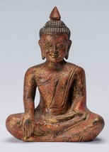 Antico Khmer Stile Sud-est asiatico Seduta Legno Enlightenment Buddha Statua - £118.18 GBP