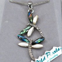 Storrs Wild Pearle Abalone Shell Dragonfly Dance Pendant &amp; Silver Tone N... - $22.76