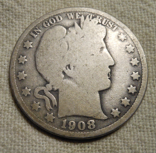 1908-O BARBER HALF DOLLAR 90% SILVER - £13.83 GBP