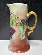 Tall JPL Limoges France Tankard Pitcher Hand Painted Grapes Porcelain 12... - £93.87 GBP