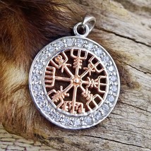 Icelandic Vegvísir Pendant Necklace Silver 925 Magical Staves Compass - $18.60
