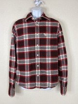Abercrombie &amp; Fitch Men Size M Maroon Plaid Button Up Shirt Long Sleeve - £5.48 GBP