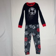 Soccer Pajamas Boy’s 5 Black White Red Set PJs Cozy Fall Warm Winter Graphic - £10.88 GBP