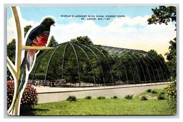 World&#39;s Largest Bird Cage Forest Park St Louis Missouri UNP Linen Postcard J19 - £1.45 GBP