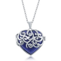 Sterling Silver Designed Heart Locket W/Chain - Lapis - £142.00 GBP