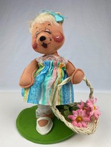 Annalee 1996 Easter Parade Girl Bear Doll 11" with Flower Basket ~ Retired #0940 - $15.83