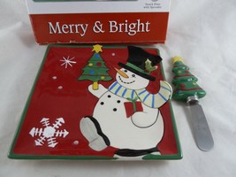 Fitz and Floyd Merry &amp; Bright Christmas Snack Plate with Spreader Holiday Cheese - £14.15 GBP