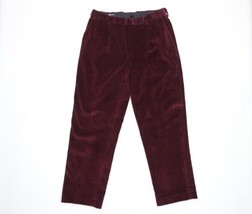 Vtg Lands End Mens 35x30 Traditional Fit Pleated Wide Leg Corduroy Pants Maroon - £39.52 GBP