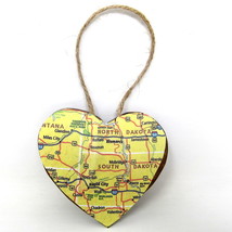 ND SD Wood Heart 3&quot; North Dakota South Dakota Capitols Christmas Ornament #15 C - £7.39 GBP