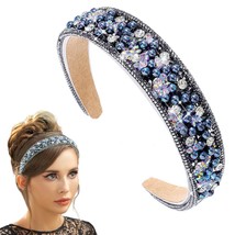 Rhinestone Padded Headband Black Glitter Crystal Hairband Blue Bead Headbands Ra - £23.50 GBP