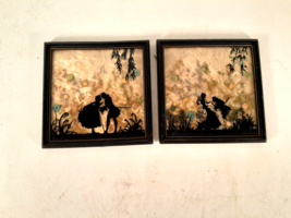 Exquisite Pair Of Silhouettes, Courting Scene, Reverse Painted on Glass - £28.12 GBP