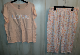 New Womens Croft &amp; Barrow &quot;Love&quot; Floral Print Knit Pajama Capri Set Size Xl - £26.12 GBP