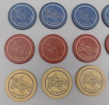 15 Antique Clay Automobile Car Poker Chips Casino Gambling Red White Blue - £26.18 GBP